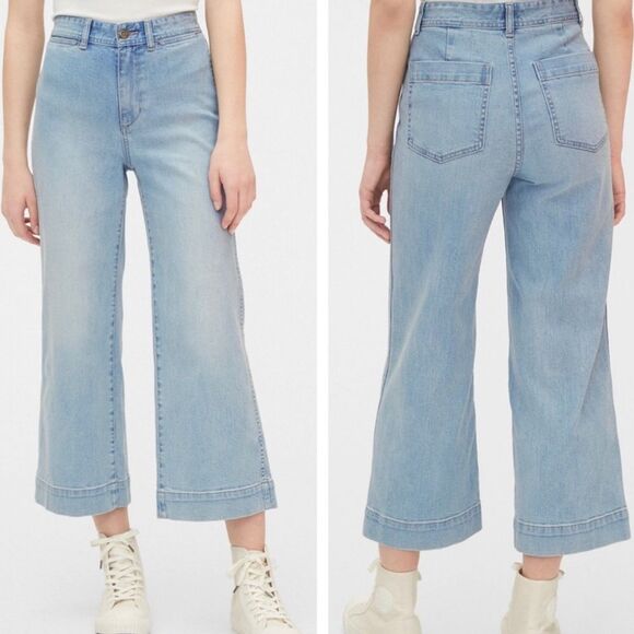 GAP Denim - Gap High Rise Wide Leg Crop Jean Light Indigo Wash Womens 10/30 Tall NEW